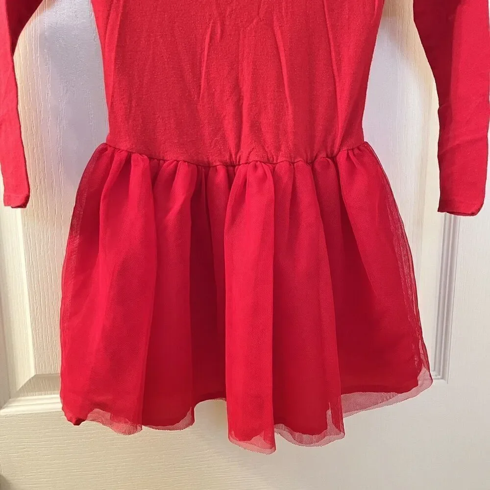 Old Navy Girls Scoop Back Red Tutu Dress Long Sleeve Size 5T